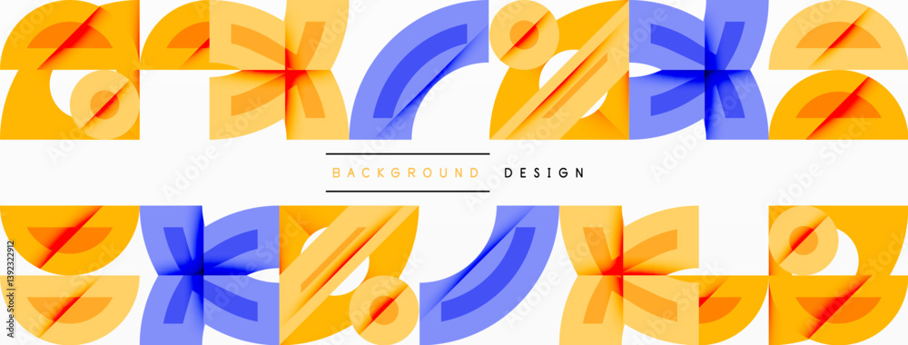 Poster abstract shapes, orange, blue. repeating pattern, modern design. background element, clean aesthetic