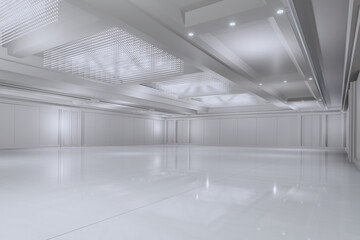 Empty convention hall center.Backdrop for exhibition stands,booth,stage,display.Meeting room for conference.Big Arena for entertainment,concert,event.Auditorium for seminar,party,gallery.3d render.