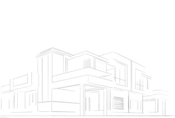 Futuristic Architectural Wireframe. Abstract Modern Building Design in Digital Sketch Style