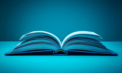Naklejka premium Open book, blue background, knowledge, education