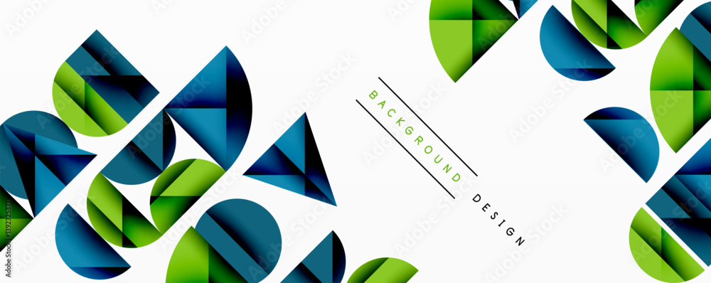 Aufkleber Abstract geometric shapes. Green, blue gradients create dynamic composition. Modern design element for backgrounds, presentations, branding. Minimalist style.
