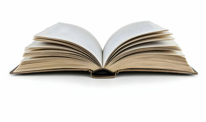 Open book, pages spread, white background, reading