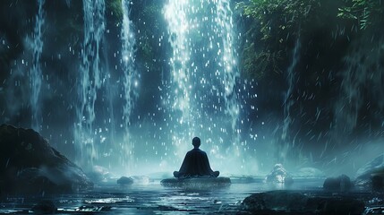 Obraz premium Waterfall Meditation Sanctuary of excellence in splendor beyond compare with grace in style