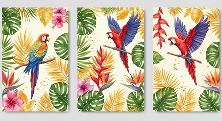 Tropical Birds in Watercolor: A Vibrant Jungle Trio AI Generated