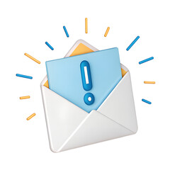 Alert Message in Envelopes: 3D Illustration of Open White Envelope with Notification Symbol