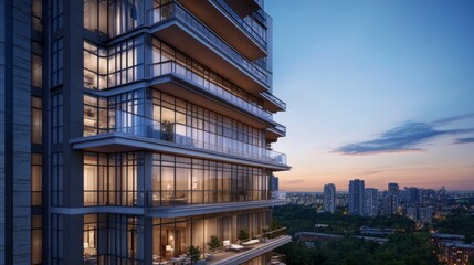 Sleek and modern residential building framed by stylish balconies and open sky, highlighting upscale urban living.