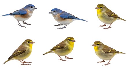 Fototapeta premium Avian Variations Feathered Friends Tiny Songbirds Blue And Gold Nature's Palette Small Bird Studies A Chorus Of Color Bird Portraits Colorful Companions Winged Wonders AI Generated