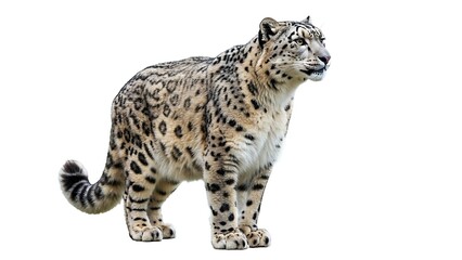 Naklejka premium Majestic Snow Leopard Standing on a White Background