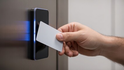 Payment power growth concept. Hand using a card to access a secured entry system.