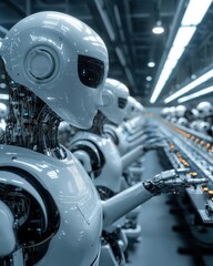 Fototapeta premium Sophisticated robotic arm operating in a highly automated technologically advanced industrial facility showcasing the of cutting edge engineering and digital systems