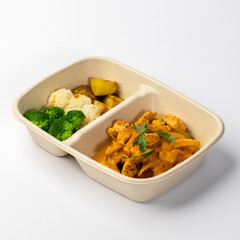 Chicken Curry with Broccoli, Cauliflower and Potatoes - Takeout Meal