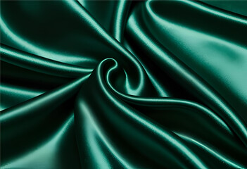 Emerald Silk Swirls: A luxurious display of lustrous, emerald green silk, meticulously draped and artfully arranged to create an elegant, flowing design. Capturing texture, shine.