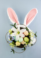 Easter egg basket with bunny ears