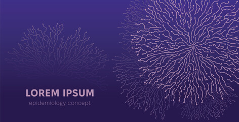 Mycelium roots pattern. Scientific medical banner template with Mold fungi pattern. Mycelium fungus Macro. Vector illustration.