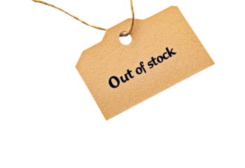 Cardboard tag with phrase out of stock isolated on transparent background