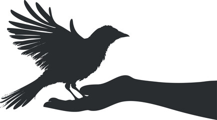 Silhouette of a bird taking flight from an outstretched hand, symbolizing freedom and trust.