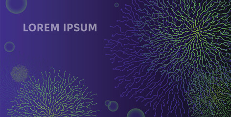 Mycelium roots pattern. Scientific medical banner template with Mold fungi pattern. Mycelium fungus Macro. Vector illustration.