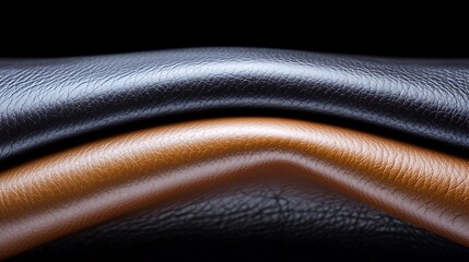 Two layered leather fabric sheets, brown and dark, curving texture, detailed material for apparel making