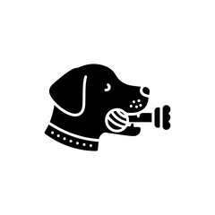 Dog Chewing Toy in Mouth Simple Black Fill Icon