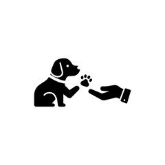 Dog Giving Paw to Hand Simple Black Icon