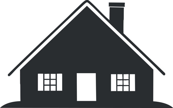 recommend clip art: Silhouette of a simple house with chimney and windows, depicted in minimalist black and white.