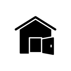 Minimal Icon of Kennel with Open Door and Visible Roofline