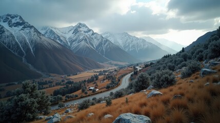 Aerial view of Psiloritis in Greece at midday with mild, rainy winter conditions.