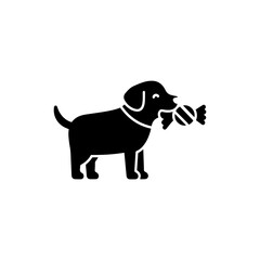 Standing Dog with Toy in Mouth - Black Silhouette Icon