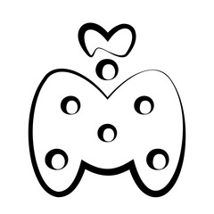 Isolated children's goods logo letter M in polka dot with cute bow. Vector editable trademark. Flat minimalistic design. Icon for children's clothing, toys, accessories, development center business