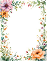 Naklejka premium Watercolor Floral Frame: Pastel Blooms & Greenery Border