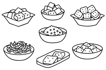 Tofu Stir Fry Line Art Visual of Tasty Wholesome Food Creation.