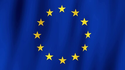 Loopable waving flag of the EU (European Union). Digital animation background. Full screen.