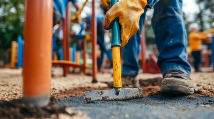Volunteers build a new playground for children