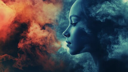 Woman Profile with Colorful Smoke for Art Spirituality and Mindfulness