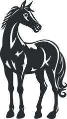 Obraz premium Black and white decorative silhouette of a horse with artistic patterns in a standing pose.