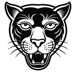 Stylized tiger face with intense expression and strong features. Perfect for use in logo design, tribal art, or aggressive-themed graphics.