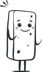 Cute cartoon brick character with a smiling face and friendly expression in black and white.