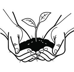 Hands holding a small growing plant from soil, expressing themes of nurturing, hope, and environmental responsibility. Great for organic branding, wellness graphics, and nonprofit visuals.