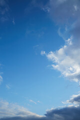 Vertical panorama of a blue sky with airy clouds, creating a sense of endless space and freedom. Symbolizes inspiration and open horizons.