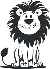 Obraz premium Black and white cartoon illustration of a lion with a playful expression and bold mane.