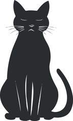 Minimalist black cat silhouette with closed eyes and whiskers, emphasizing simplicity and elegance.