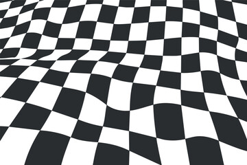 Fototapeta premium Abstract 3D checkered pattern with black and white tiles creating a wave-like illusion.
