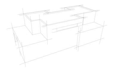 Futuristic Architectural Wireframe. Abstract Modern Building Design in Digital Sketch Style