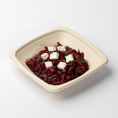 Beetroot Salad with Feta Cheese in a Square Bowl