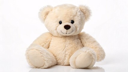 Obraz premium Fluffy beige teddy bear against white background. Created with Ai