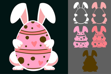 Easter Bunny with Egg Papercut Vector Set – Cute Laser Cut SVG Design for Cricut, Silhouette, DIY Crafts and Holiday Decorations