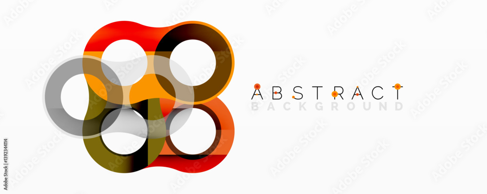Poster abstract design features overlapping circles. colors include orange, gold, gray, black. modern, dyna