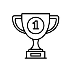 Minimalistic bold black-and-white trophy illustration for reaching goal in clean vector style
