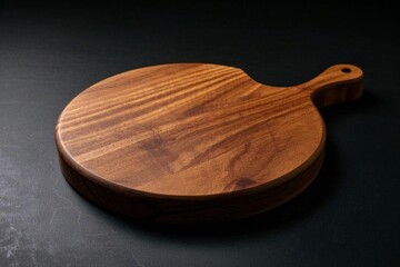 there is a wooden cutting board on a black surface