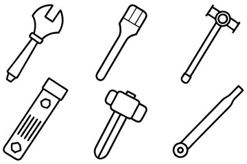Tool Line Art Drawing Representing Construction Repair and Maintenance Gear.